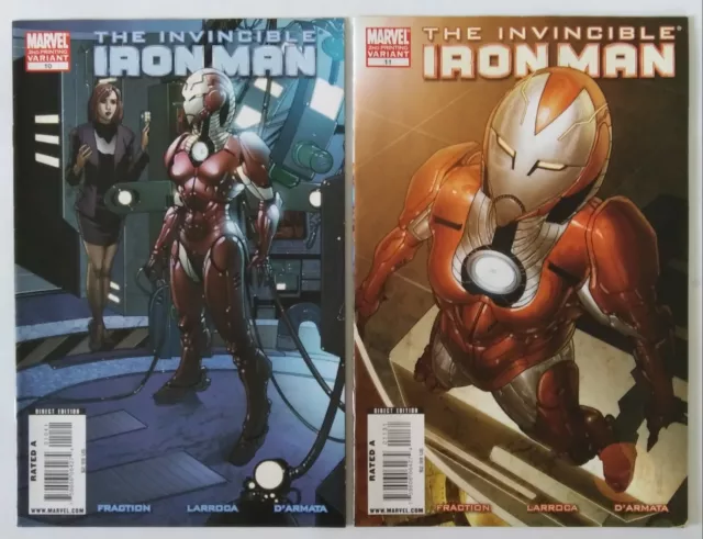 Invincible Iron Man #10 & 11 2008 2nd Print Variant Set (1st Rescue Appearance)