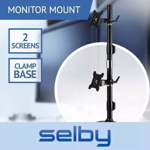 15-24" 8kg Dual LCD 2 Screen Vertical Stand Pole Monitor VESA Mount Desk Clamp