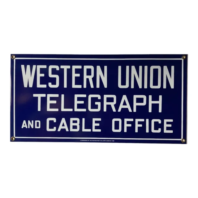 Western Union Telegraph & Cable Office Metal Porcelain Enameled Sign 14"x7" 1986