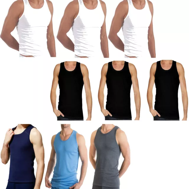 MEN RIBBED Fitted Slim Fit Athletic Muscle Gym Rib Tank Top Mens Vest  Cotton LOT