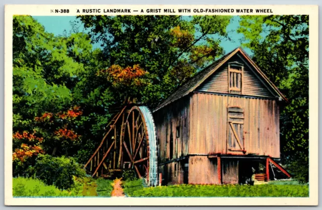 Grist Mill with Old Fashioned Water Wheel - Postcard