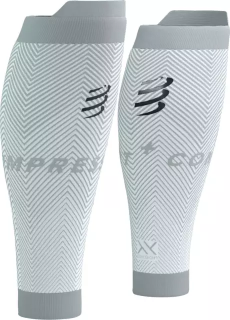 Protectores de pantorrilla de compresión de oxígeno Compressport unisex R2 para correr - blancos