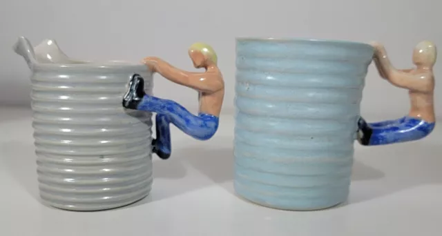 Vintage Australian Studio Pottery Ian Crawford Cup & Jug With Climbing Man 1980