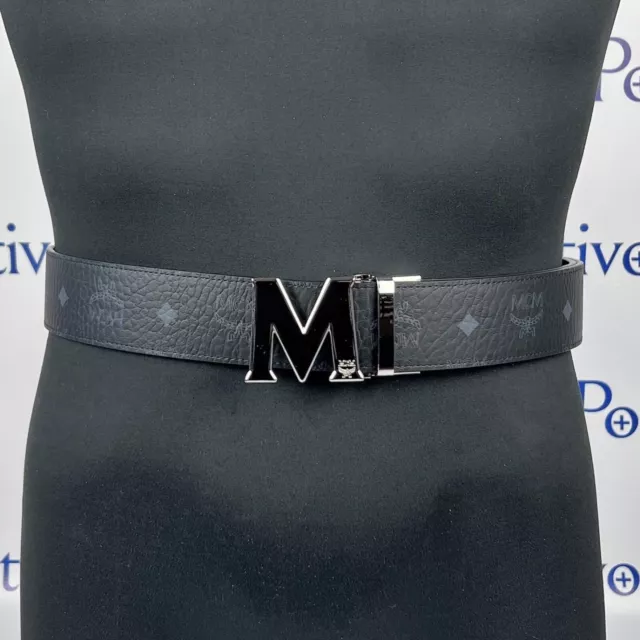 MCM Mens Claus M Black Visetos Reversible Belt Customizable New