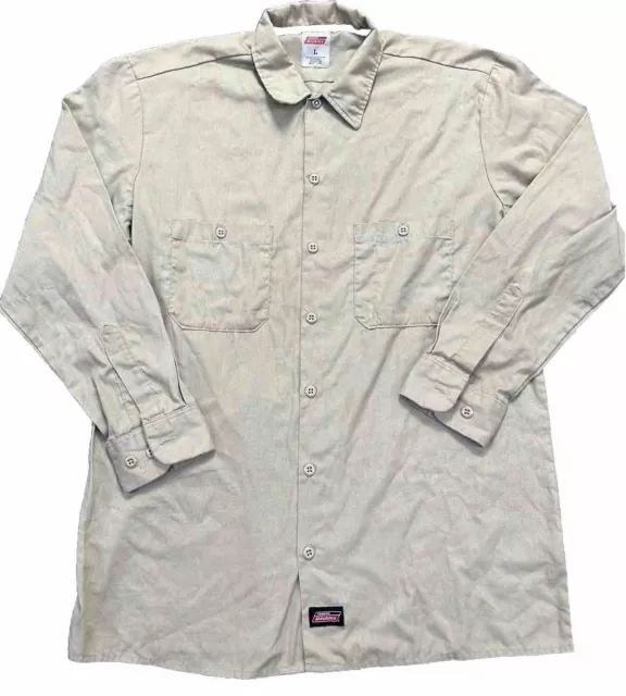 Dickies Men’s Workwear Long Sleeve Tan Size L Button Up Collared  Shirt