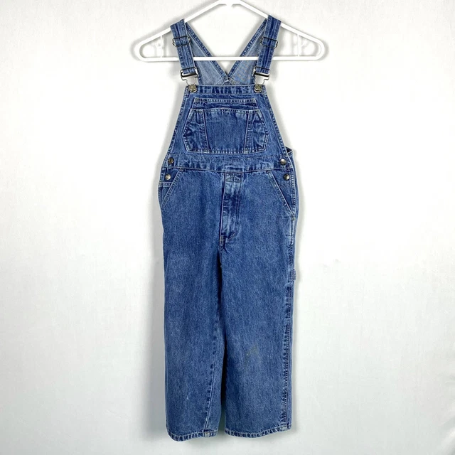 High Sierra Kids Denim Jean Bib Overalls 5/6 Distressed Wide Leg Pockets Farm