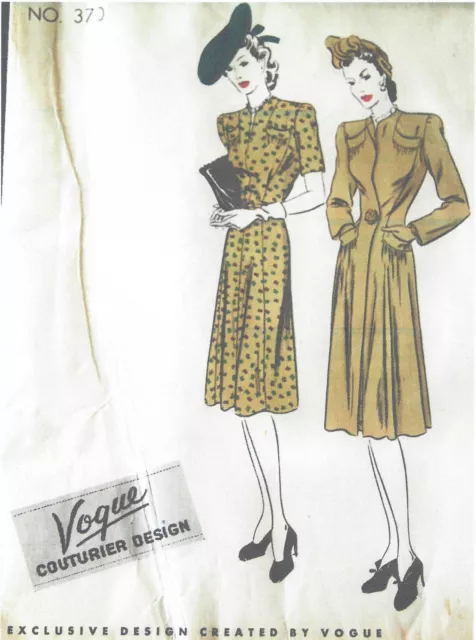 1940s Vintage Vogue Couture Motif B34 Manteau Et Robe (1111R)