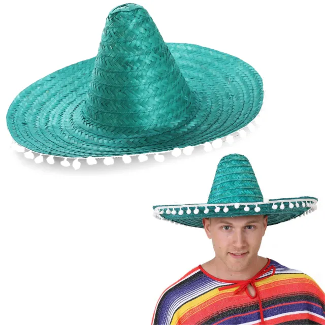 Green Sombrero Pack With Pom Pom Edge Wholesale Lot Mexican Western Fancy Dress