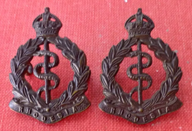 Ww2 Rhodesia Colonial Africa Army Medical Corps 1939-45 War Snake Collar Badges