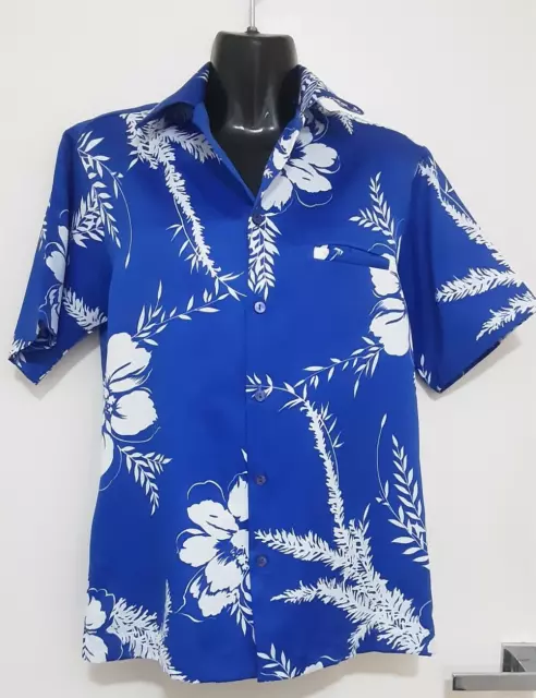 Men's Vintage Hutspah Polyester Button Up Shirt Blue Ocean Clouds Sz Small