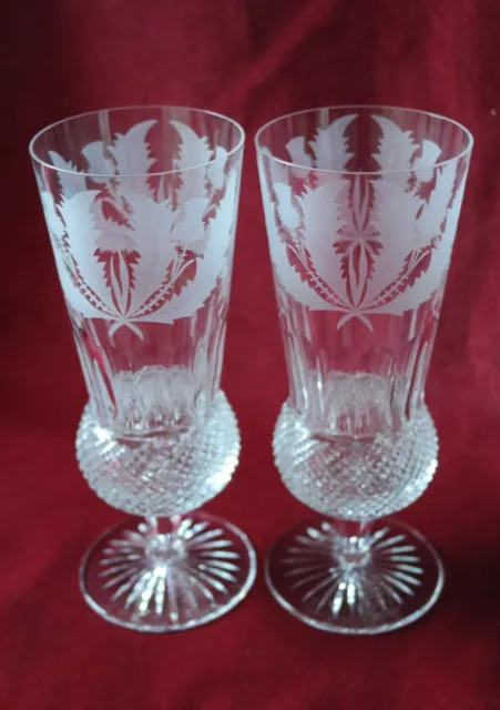 Edinburgh Crystal Thistle Pattern - Two Champagne Flute Glasses