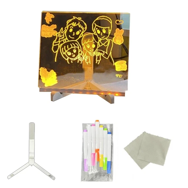 7 COLORS LED Dry-Erase Note Board Acrylic Message Board with Stand USB ...