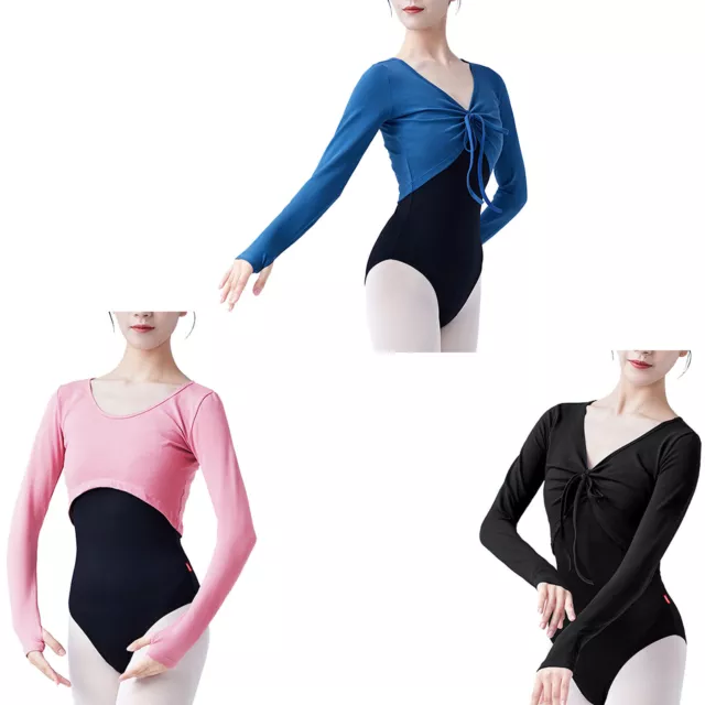 Womens Ballet Dance Crop Top Modern Costume Solid Color  Training Cropped Shirt