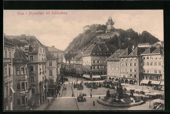 AK Graz, Hauptplatz mit Schlossberg