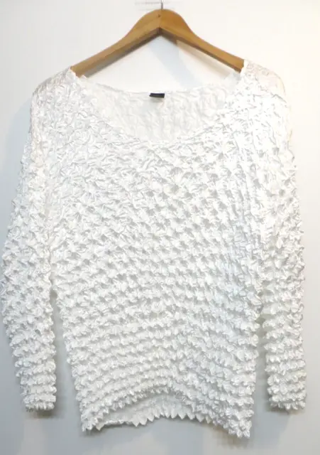 Magic Scarf Blouse Shirt Womens Large/XL Long Sleeve Stretchy Texture White Top