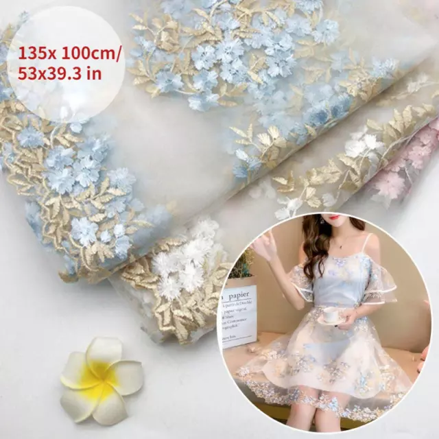 Mesh Lace Embroidery Fabric Floral Flower Sheer Tulle Voile for DIY Dress Skirt