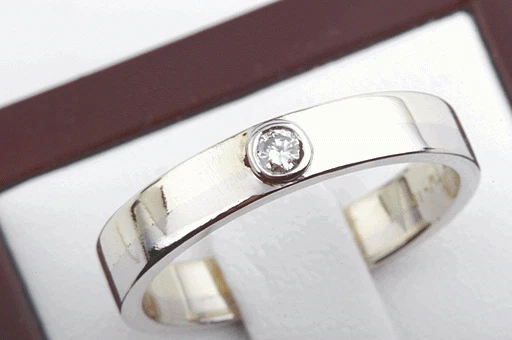Solitär Ring 585 14k Gelb Gelb Weiß Gold Bicolor Brillant Diamant 0,1ct -