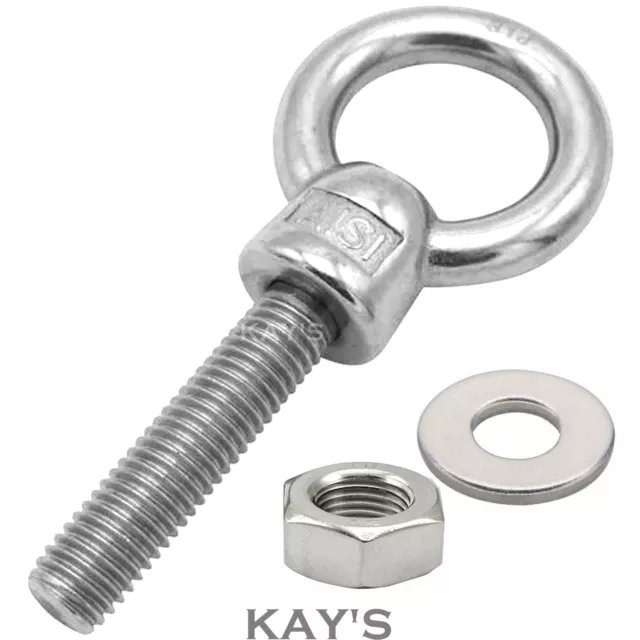 Lifting Eye Bolts Nuts & Washers A4 Marine Grade Stainless Steel M6 M8 M10 M12