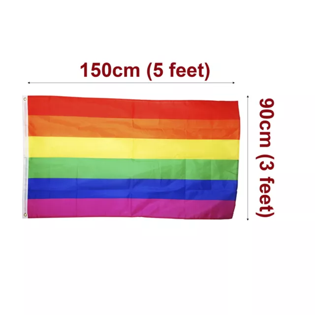 Rainbow Lesbian Gay Pride Banner Flag Outdoor Garden Polyester 3X5ft 90X150cm 1x 2