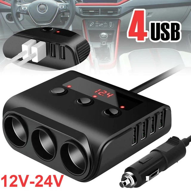 12V 24V LKW Auto KFZ-Adapter 3 Fach Zigarettenanzünder Verteiler USB Steckdose