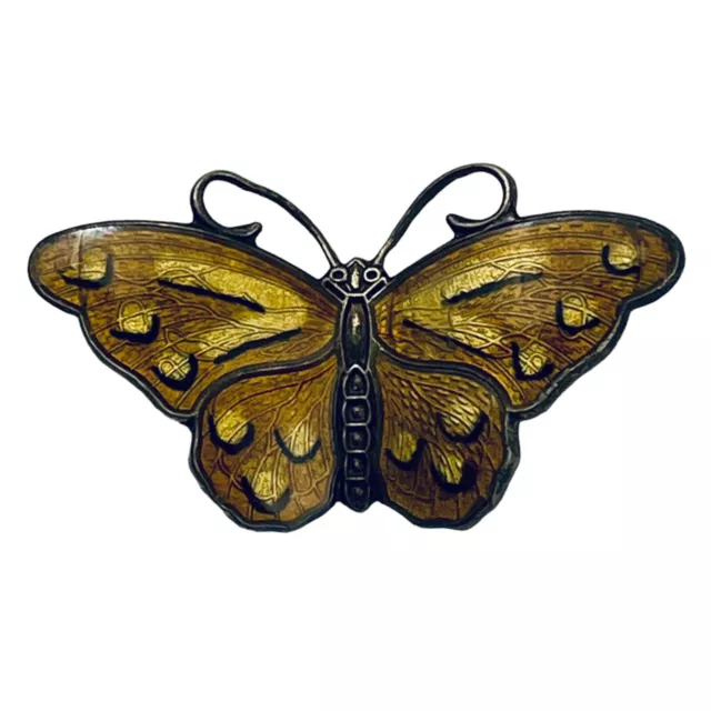 Hroar Prydz Sterling 925 Small Yellow  Guilloche Enamel Butterfly Brooch Denmark