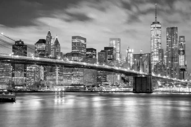 Papier Peint Photo INTISSÉ-NEW YORK-(1338V)-Mural Noir et Blanc Brooklyn Bridge
