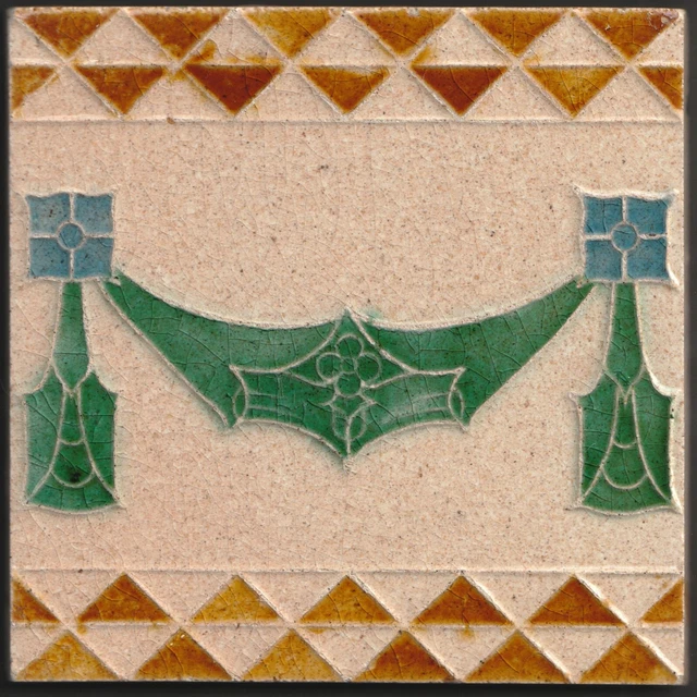 Unusual Antique Majolica Art Nouveau Pottery Tile Oatmeal Clay Mintons c. 1905