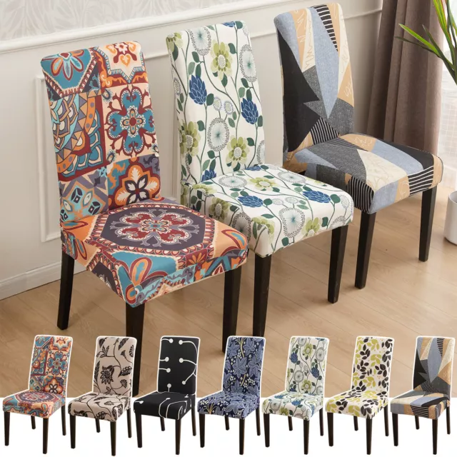 1/4/6PCS Stretch Polyester & Spandex Dining Room Printed Chair Cover Home Decor
