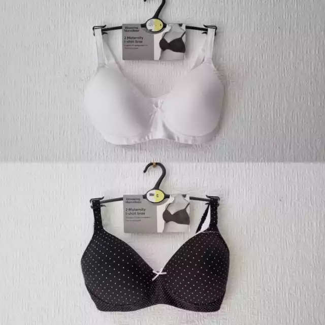 2 Maternity T-Shirt Bras Blooming Marvellous Mothercare Black White Pregnancy