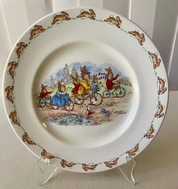 Royal Doulton BUNNYKINS Porcelain Plate BICYCLES Barbara Vernon 22cm c1937-53