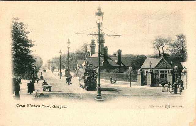 Glasgow Stotland Uk Great Western Road Trolley Street Scene Old Postcard