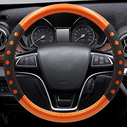 Sport Style Orange Leather Steering Wheel Cover, Black Sport Ste...