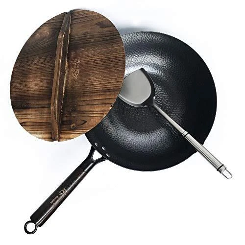 Souped Up Recipes Wok en acier au carbone pour cuisinières électriques à indu...