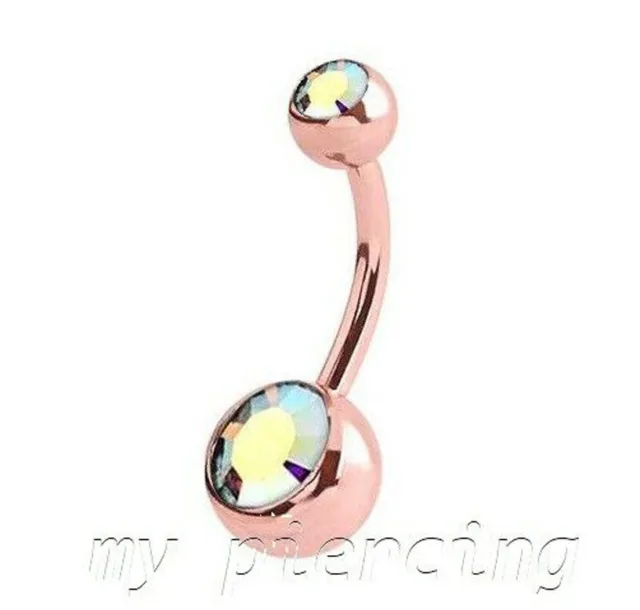 14G 3/8" Rose Gold Surgical Steel with A.B. CZ Navel Ring Belly Button Ring
