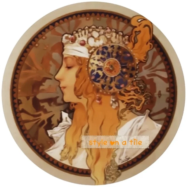 Jugendstil Alphonse Mucha Byzantinisch Blondine Dame Runde Getränke Untersetzer Matte Auflage