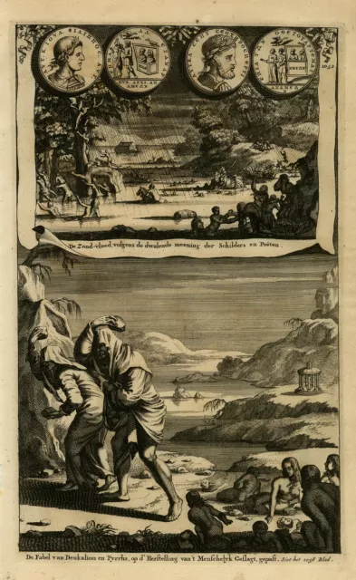 Antique Print-ARK OF NOAH-DELUGE-DEUCALION-PYRRHA-GREEK MYTHOLOGY-Goeree-1690