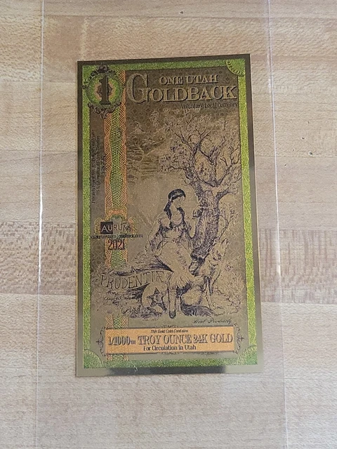 1 Utah Goldback Aurum 24kt gold foil note BU 1/1000 OZ .999 24 KT fine gold