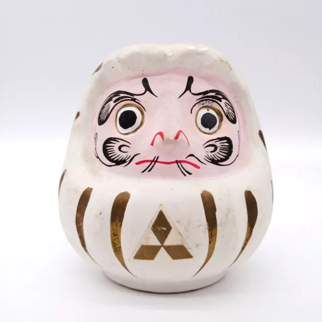 10cm Japanese Ceramic DARUMA Doll Vintage White Piggy Bank Interior OTA188