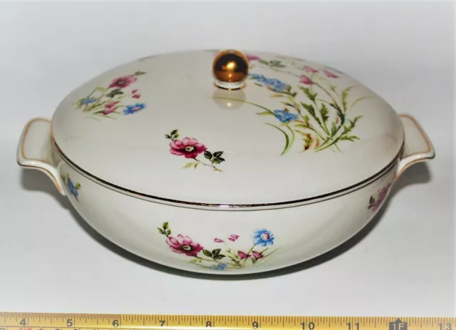 RHENANIA Covered Vegetable Dish*Floral w/Butterflies*VTG Western Germany