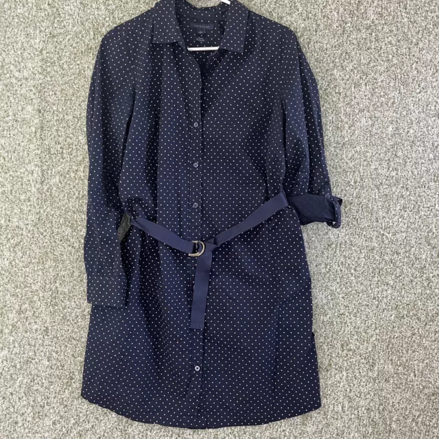 Tommy Hilfiger Dress Womens Medium 90s Navy Polka Dot Belted Shirt Roll Tab Prep