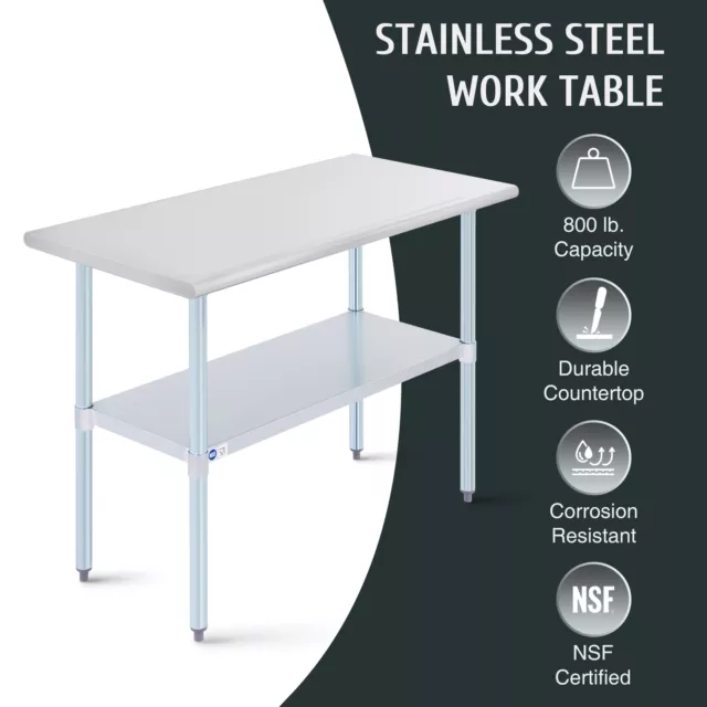 Stainless Steel Commercial Work Table Kitchen Table w Adjustable Shelf 48x24 in