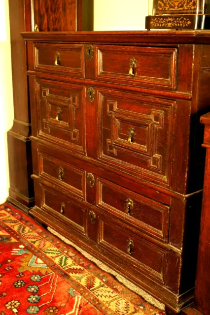 English 17th century Oak geometric 4 drawer chest