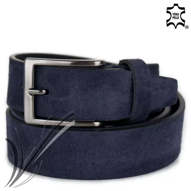 Cintura camoscio blu cinta scamosciata uomo in pelle classica casual 3,5 cm