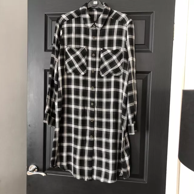 Disturbia Greta Shirt Dress Black/Grey/White Check. Size 12