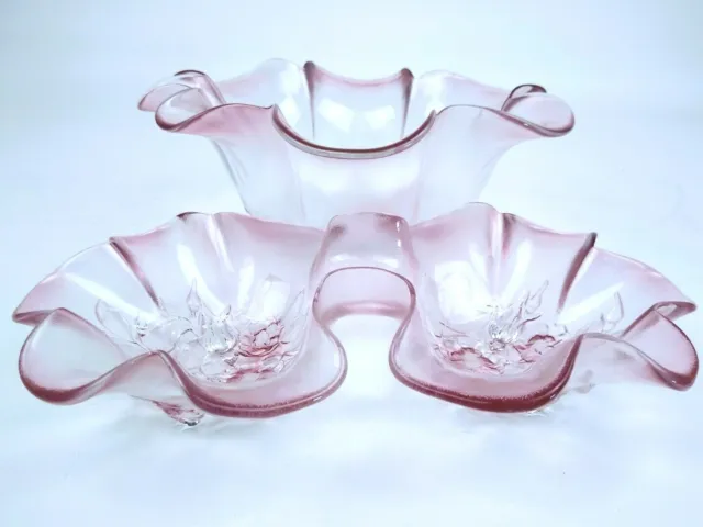 Vintage Mikasa Rosella Ruffled Edge Pink Crystal Glass Set Bowl & Candy Dish