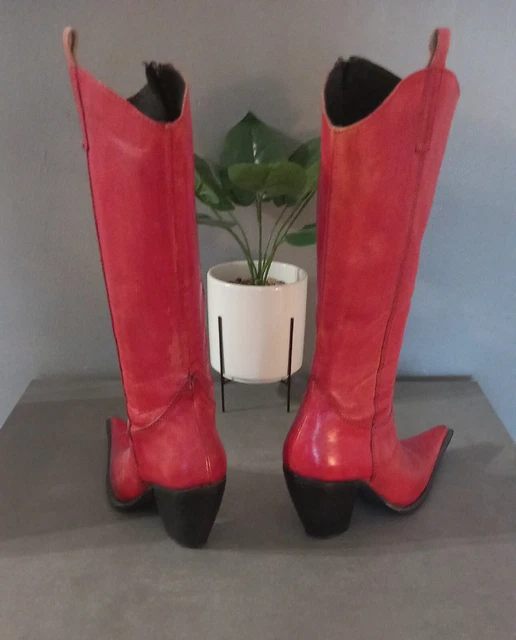 Bottes Santiags San Marna En Cuir Rouge T 37