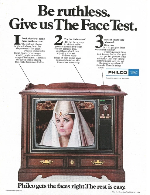 1968 PHILCO FORD TV Color Damsel Genie Face Test Antique Original Print
