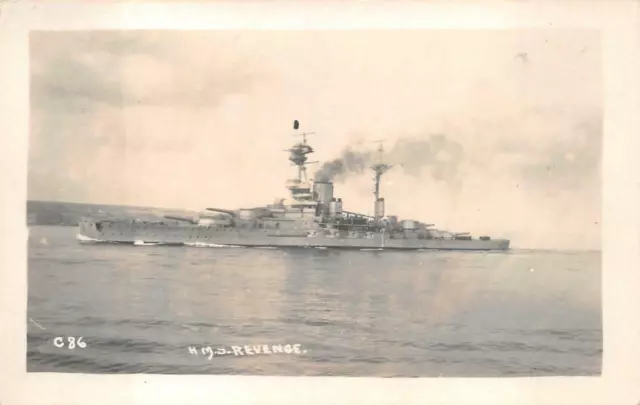 RPPC HMS REVENGE SHIP MILITARY REAL PHOTO POSTCARD (c. 1920)