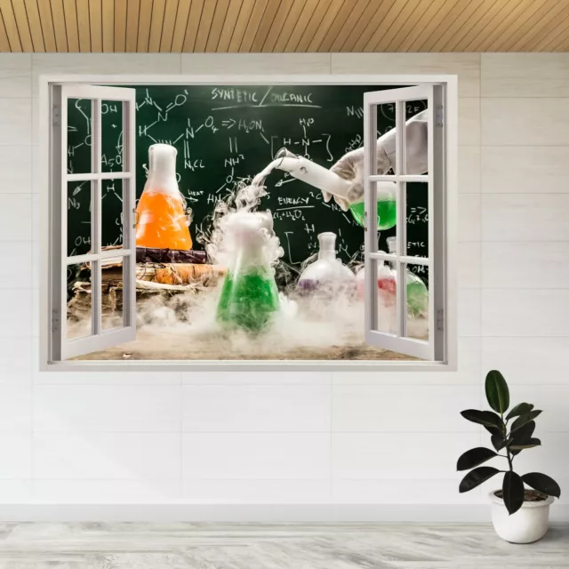 Chemical Formula In Laboratory 3d Window View Wall Sticker Poster Decal A620