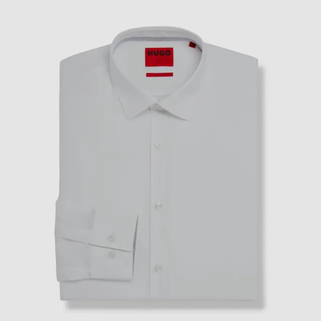 $99 Hugo Boss Mens Slim-Fit White Koey Floral Trim Easy-Iron Dress Shirt 16 / 41
